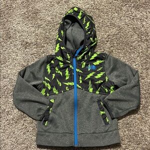 The North Face Black and Neon Green Lightning Full Zip Toddler Hoodie 4T
